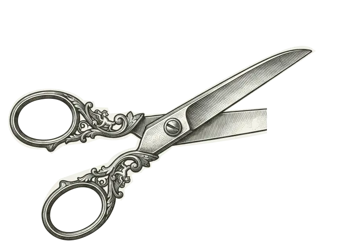Engraving of ornate scissors