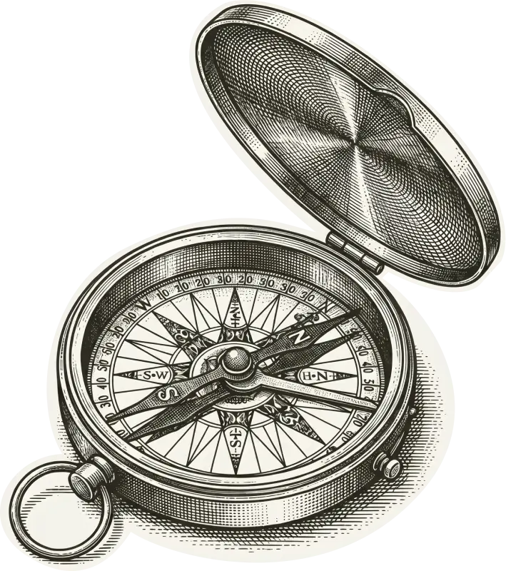 Engraving of a brass compass