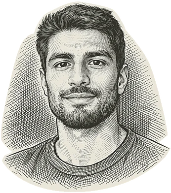 An engraved portrait of Daanish Shabbir