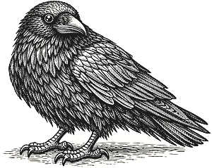 An engraved raven's head in profile, the Standard Propaganda mark