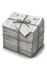 An engraving of a bundle of newspapers bound crosswise with twine