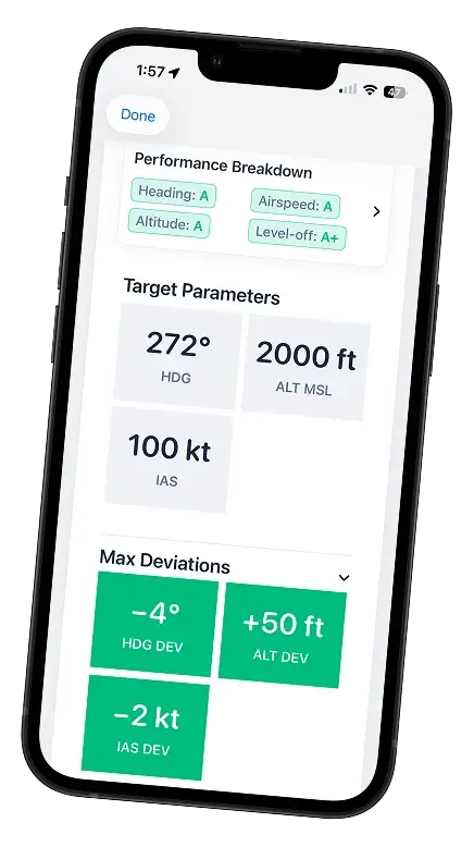 FlytWERX 10-second debrief showing quick flight training feedback