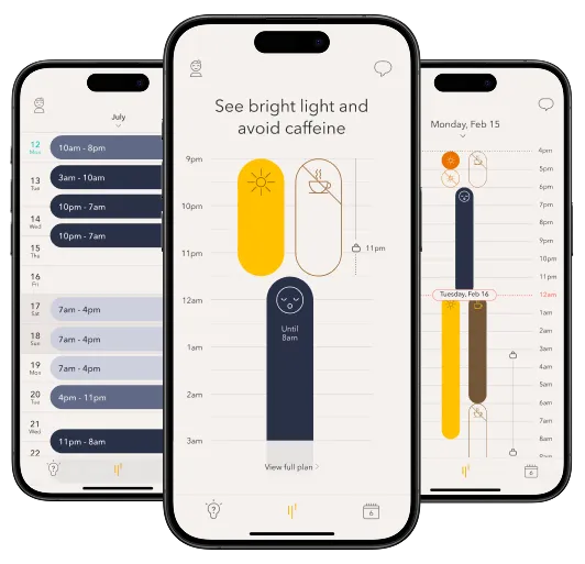 Timeshifter shift work app screens
