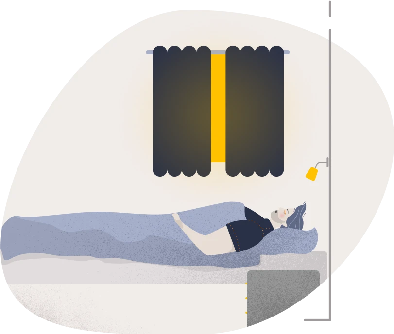 Shift worker trying to sleep during the day with sunlight behind the curtains