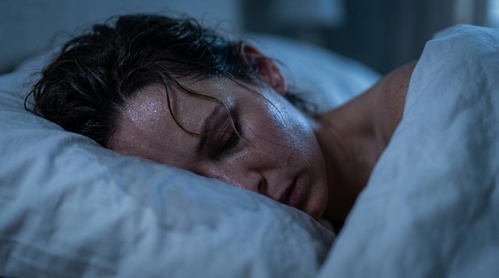 Woman asleep with damp hair at night, coping with hormonal night sweats