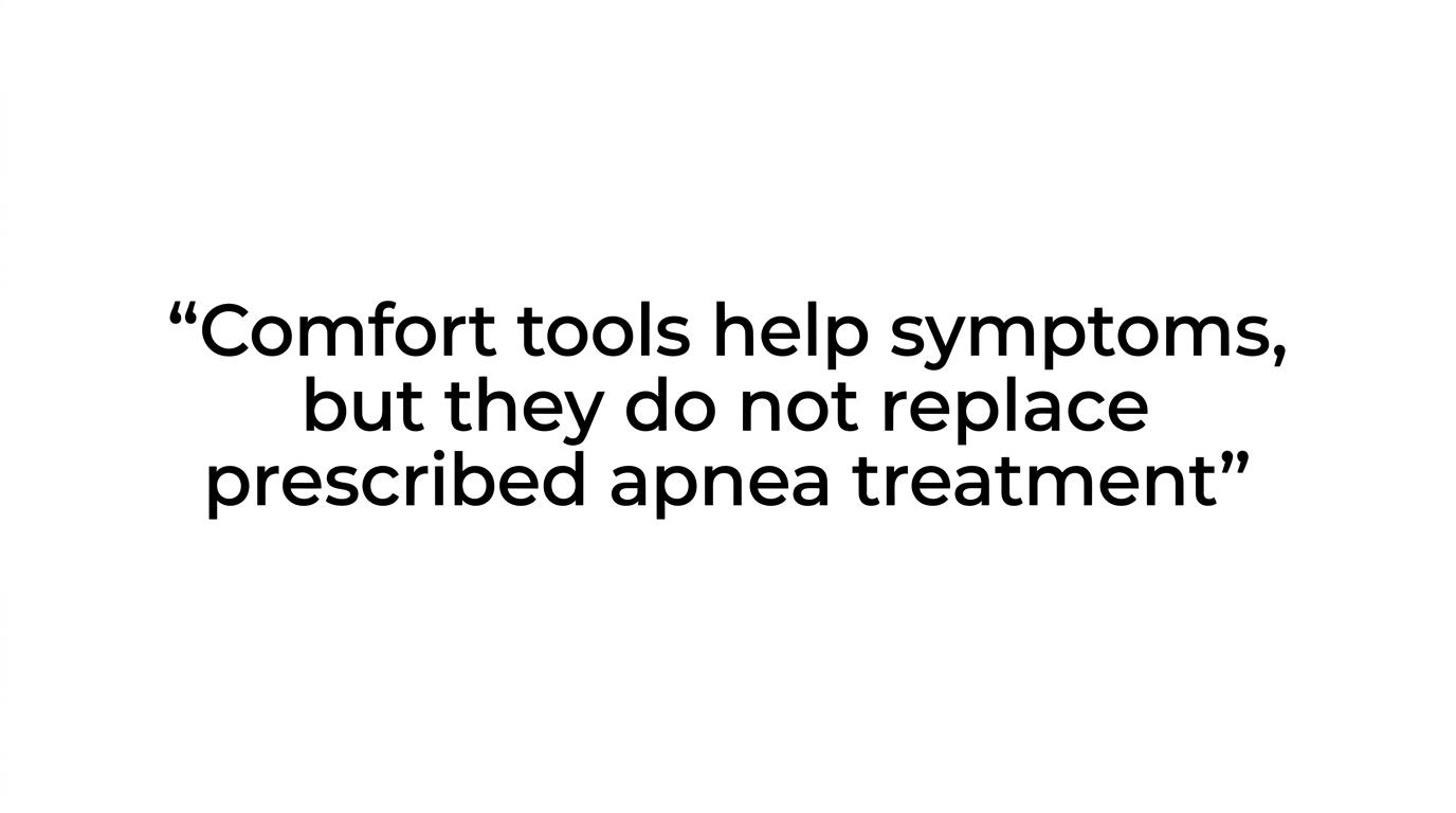 Quote highlight emphasizing that cooling devices may improve comfort but do not treat sleep apnea.