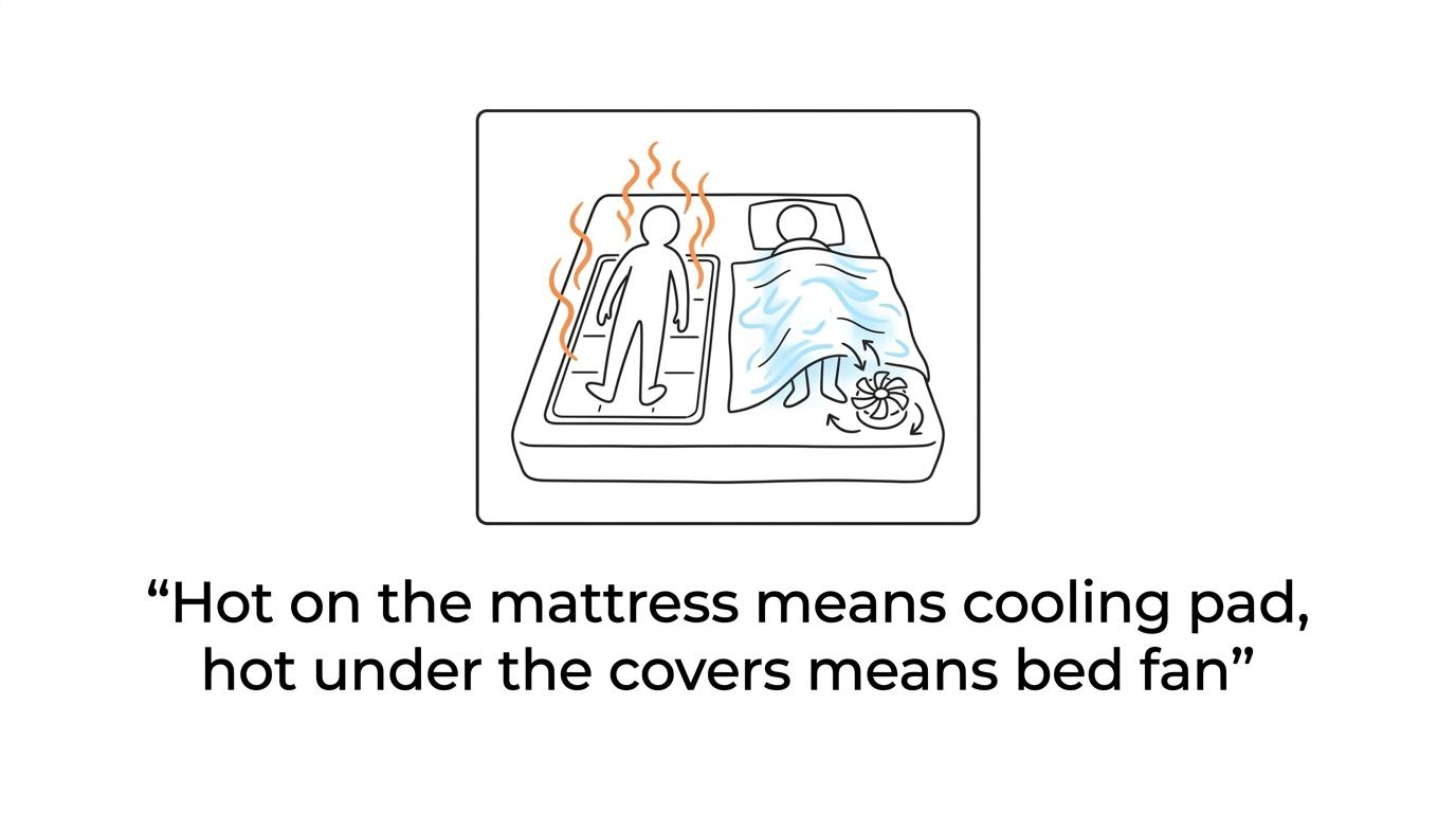 Highlighted quote asking whether you feel hot on the mattress or hot under the covers.