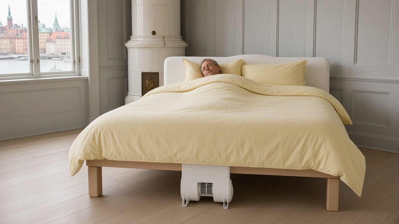 Man sleeping soundly with a bFan bed fan, a Brookstone bed fan replacement