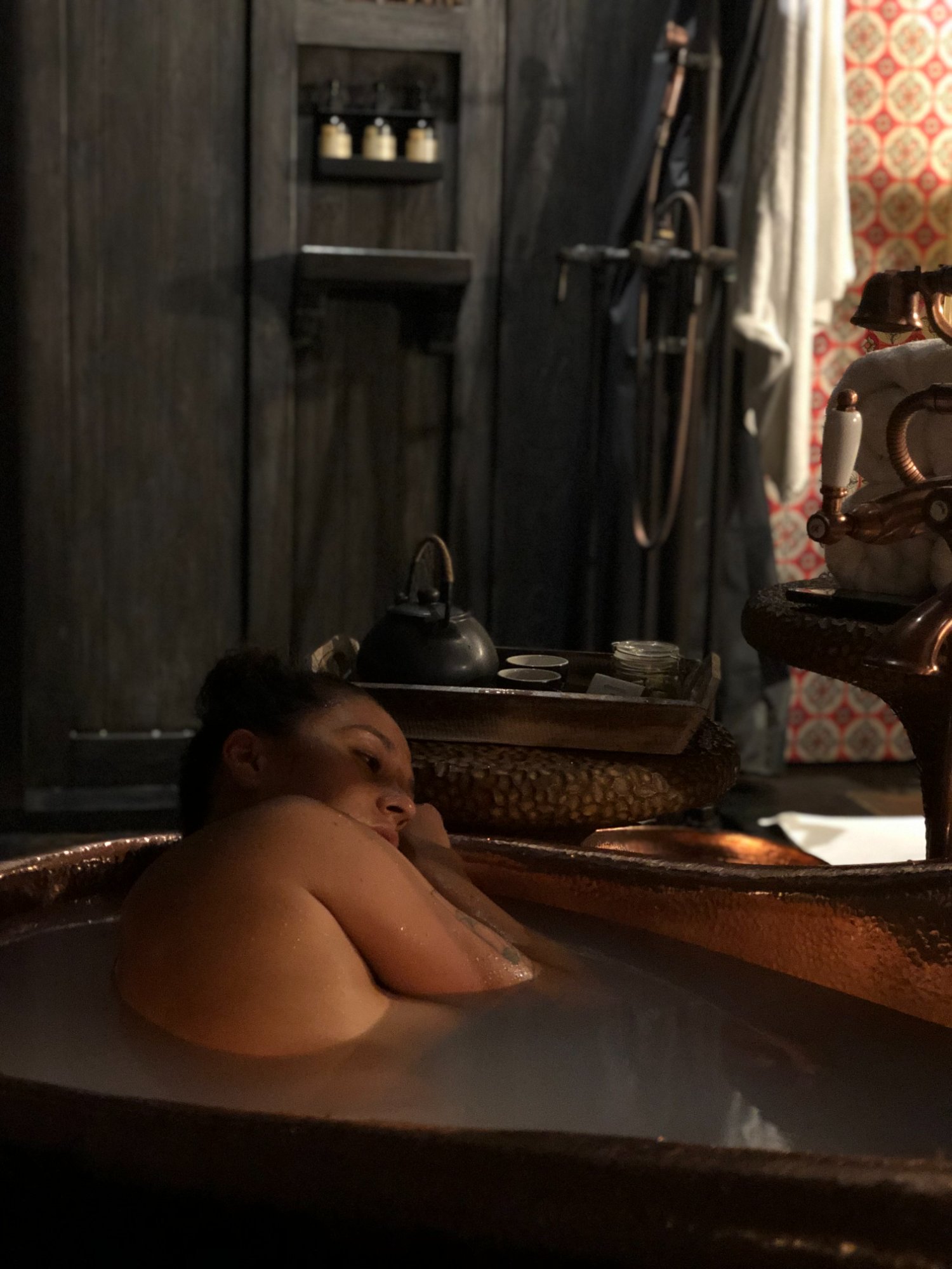 The copper bath — our tent at Capella Ubud