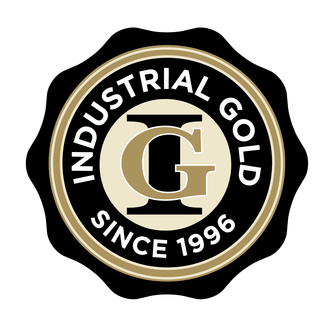 Industrial Gold logo featuring a stylized gold letter G in the center with the text INDUSTRIAL GOLD SINCE 1996 around it, on a black and gold seal-like background.
