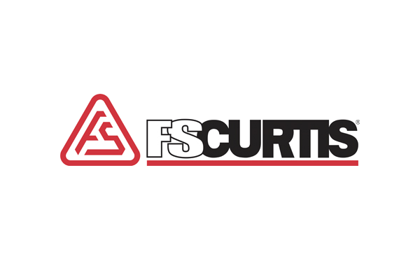 FS Curtis company logo featuring a red triangular emblem and bold black and white text with a red underline.