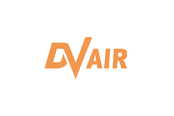 Orange text logo with stylized letters 'DV' merged and followed by 'AIR' on a white background.