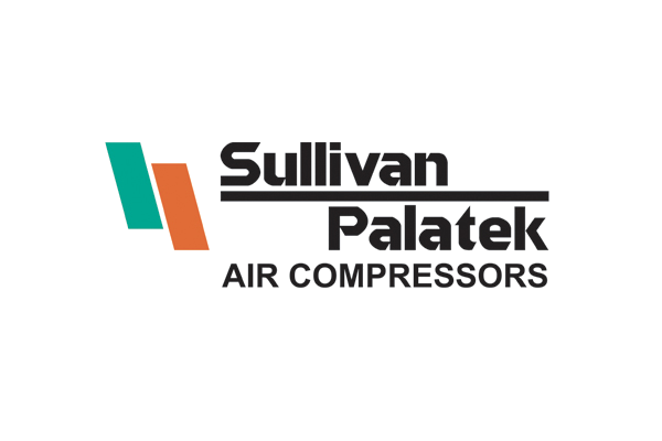 Sullivan Palatek logo with two parallelograms, one teal and one orange, to the left of the text 'Sullivan Palatek AIR COMPRESSORS'.