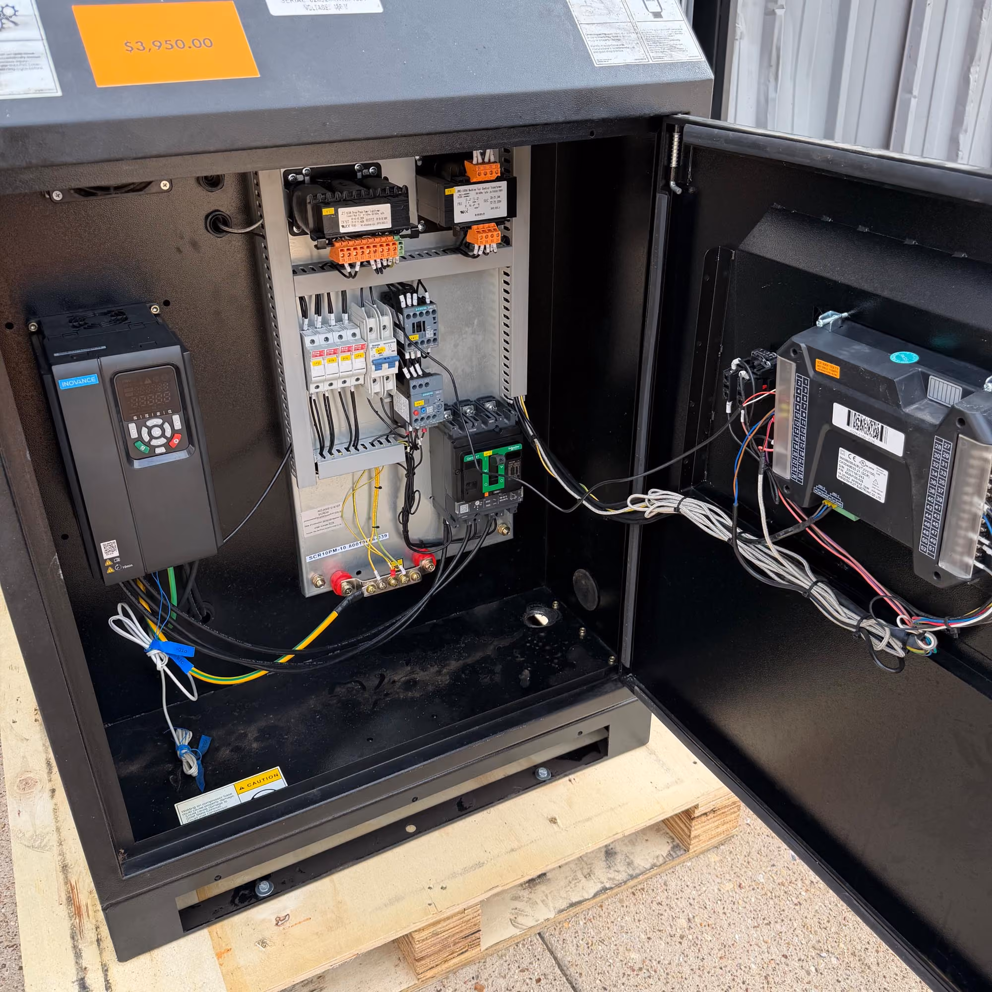 Electrical controls inside 10 HP permanent magnet rotary screw air compressor