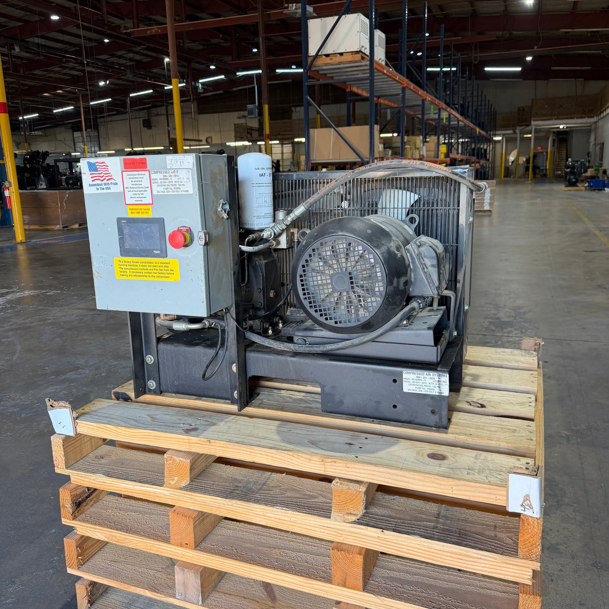 Front view of CAS 10 HP basemount rotary screw compressor, serial 061424-2279