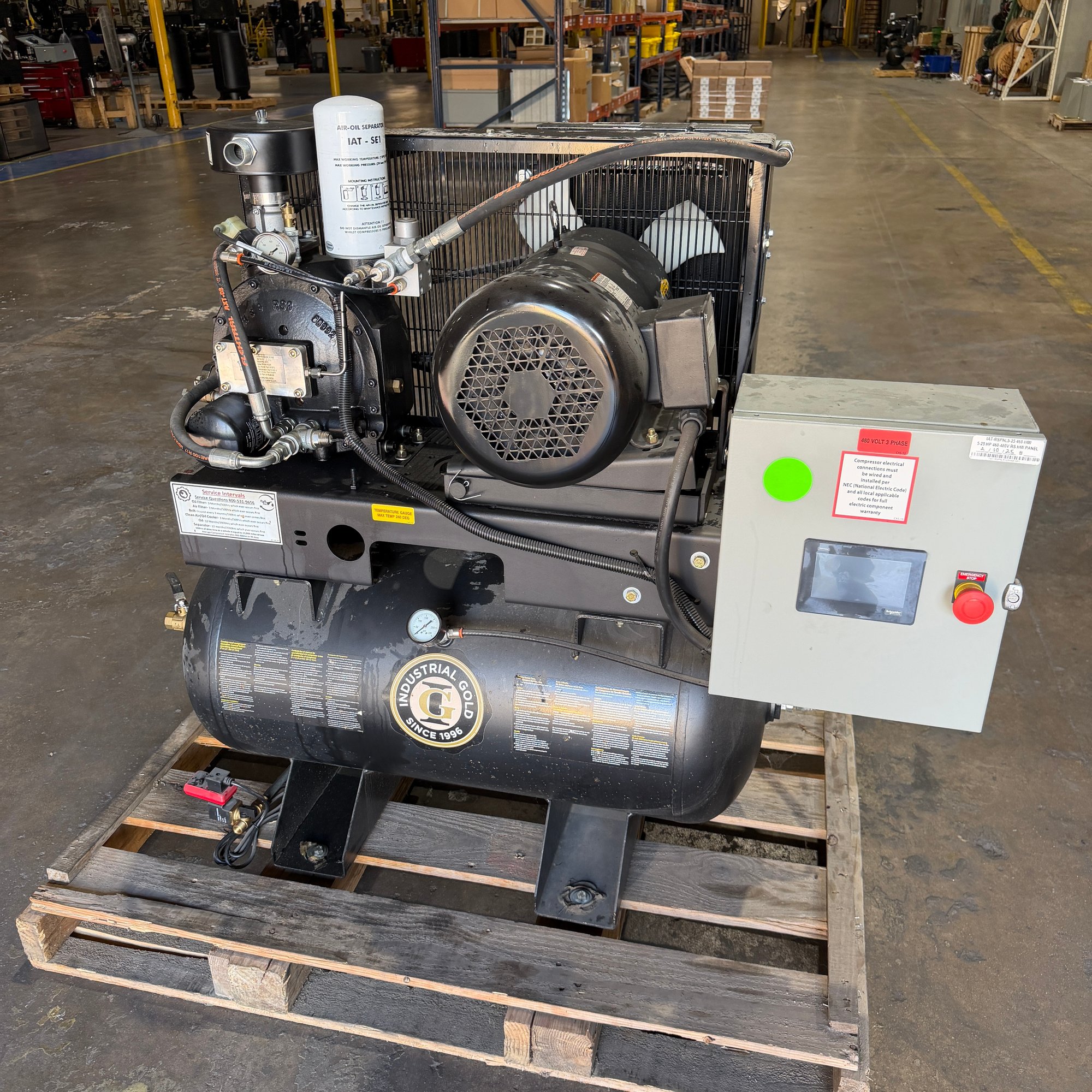 10 HP rotary screw compressor with 30 gallon tank and HMI controls, identifier RS103H33-S