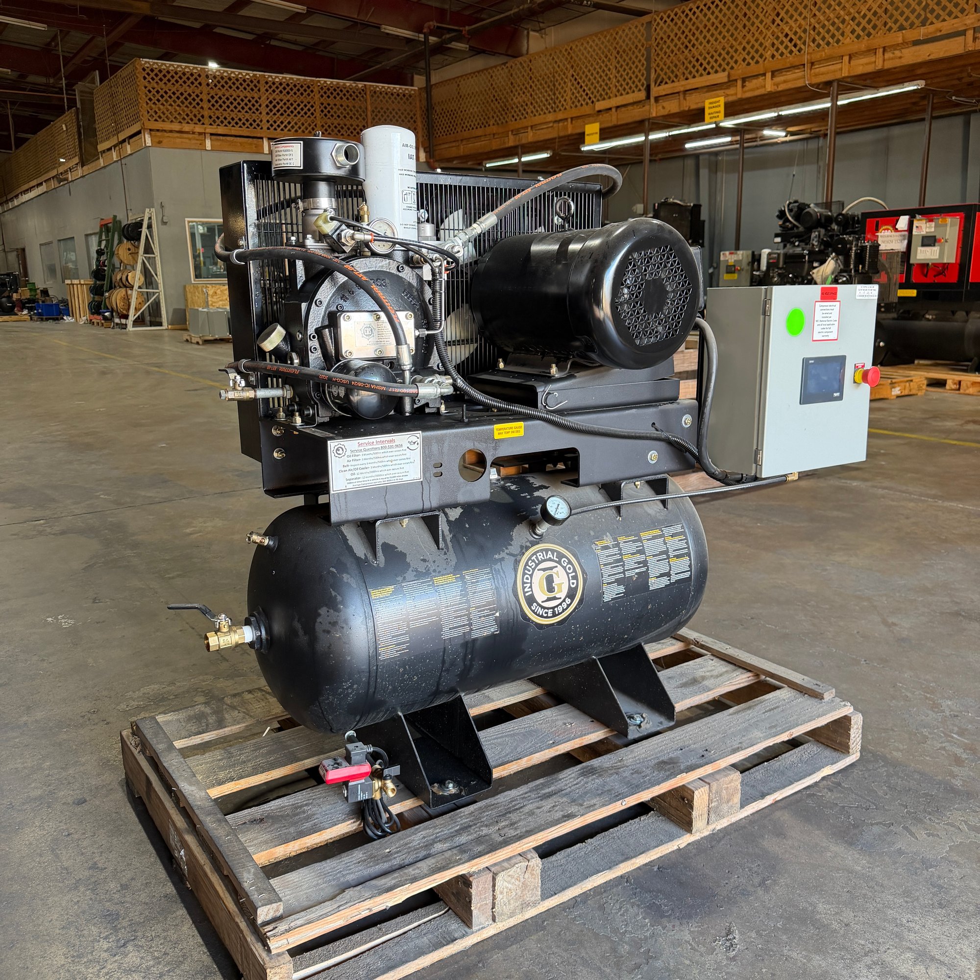 10 HP rotary screw compressor with 30 gallon tank and HMI controls, identifier RS103H33-S