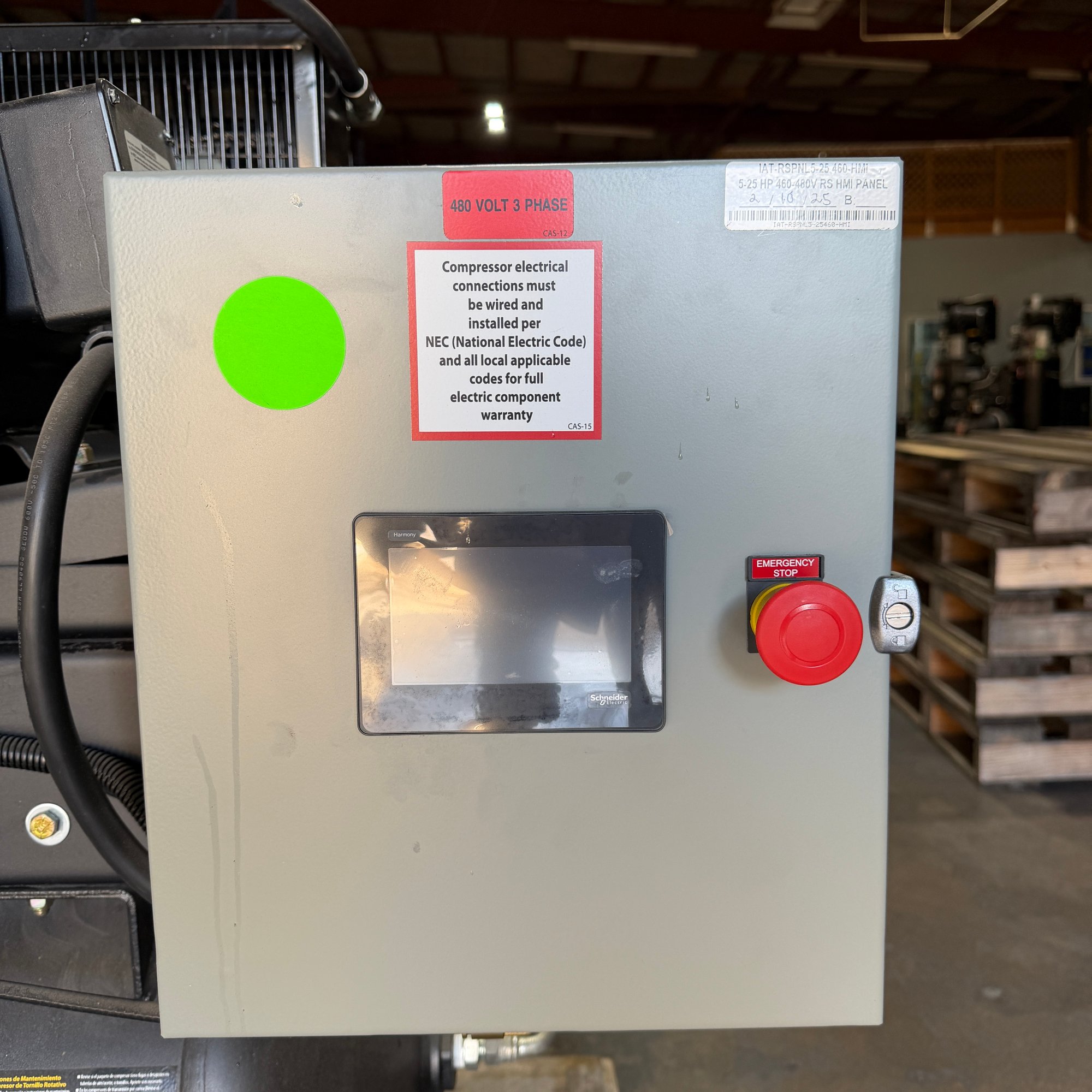 10 HP rotary screw compressor with 30 gallon tank and HMI controls, identifier RS103H33-S