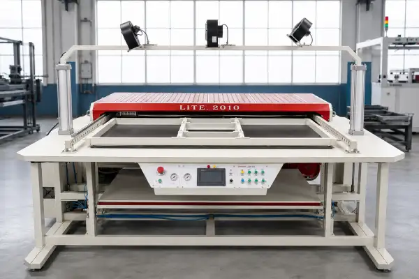 LITE 2010 vacuum forming machine in a white and red body in a modern industrial workshop