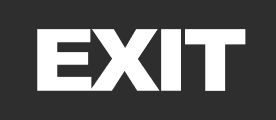The word EXIT in bold white capital letters on a dark gray background.