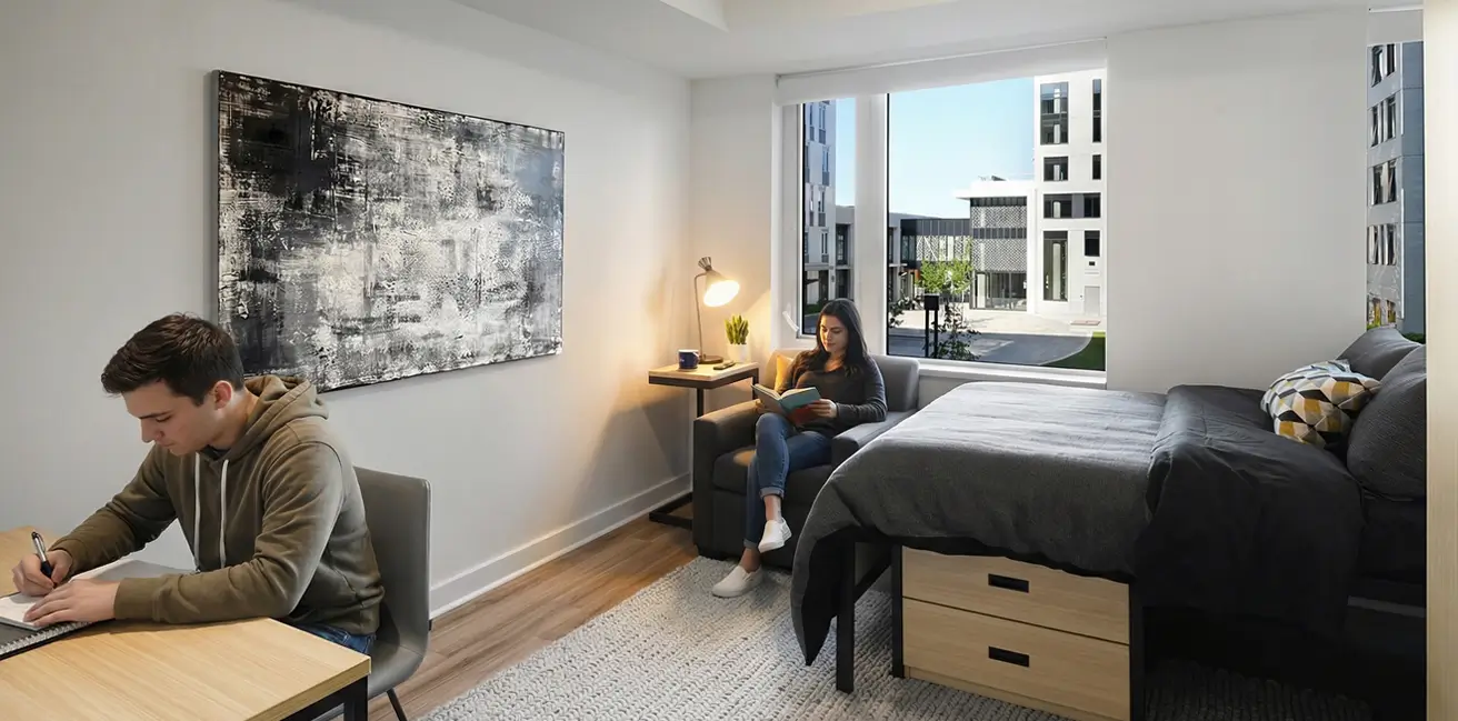 Ottawa university students are chilling at the Revalie Ottawa student housing at studio unit