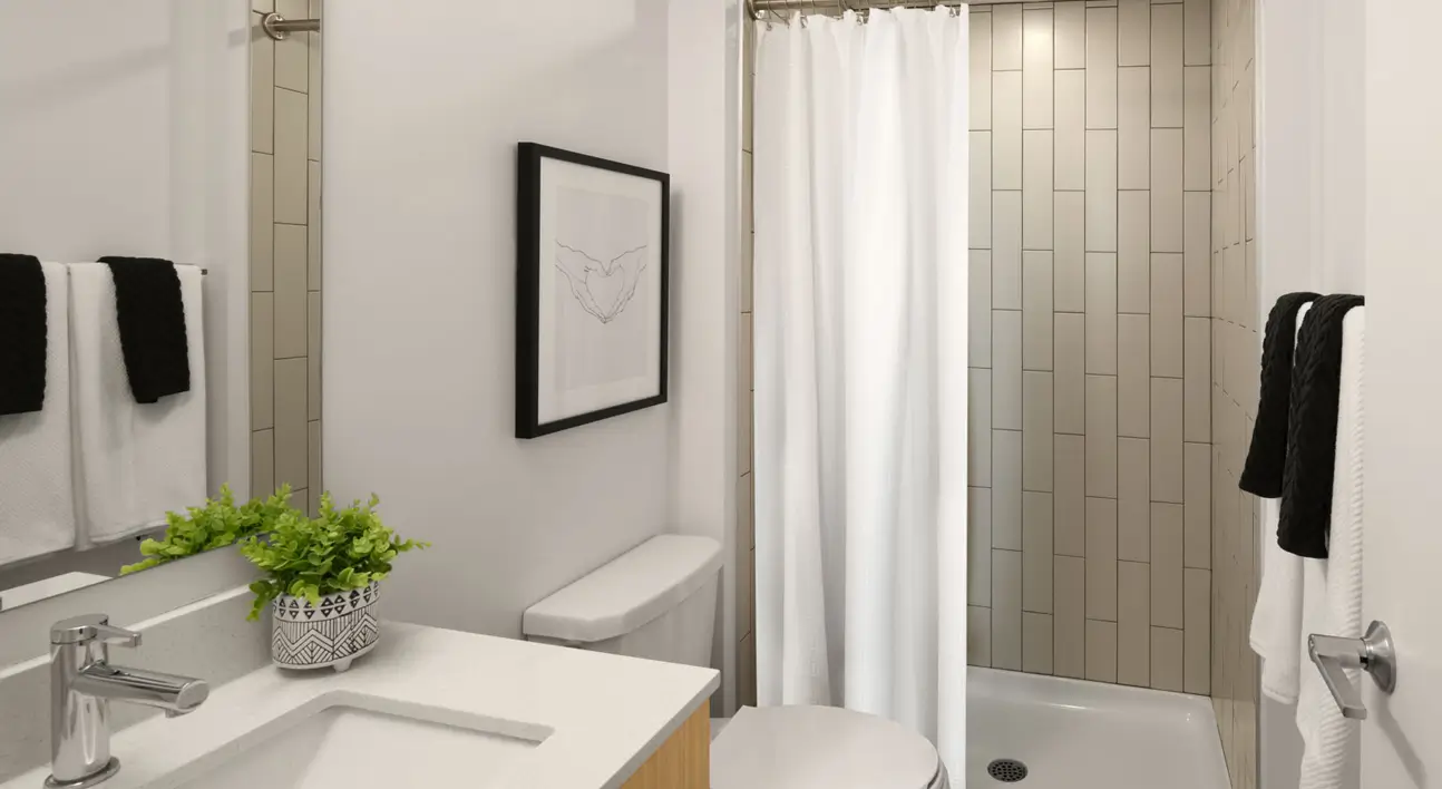 Typical bathroom at the Revalie Ottawa student housing