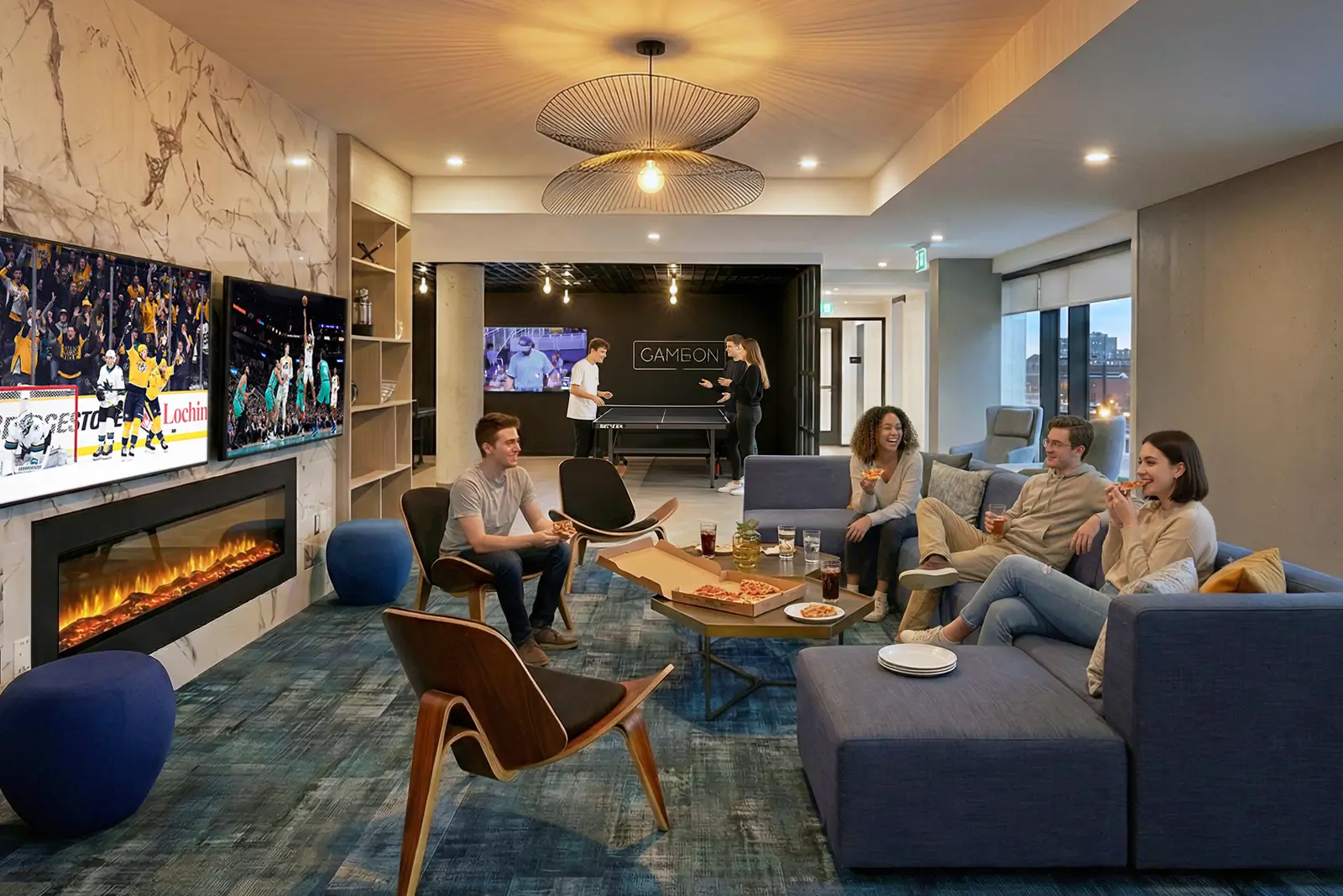 University students enjoying time off at revalie ottawa clubhouse