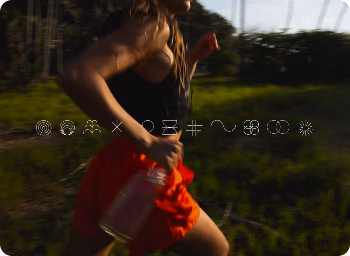 SIP campaign still — runner in red with a water bottle and icon row