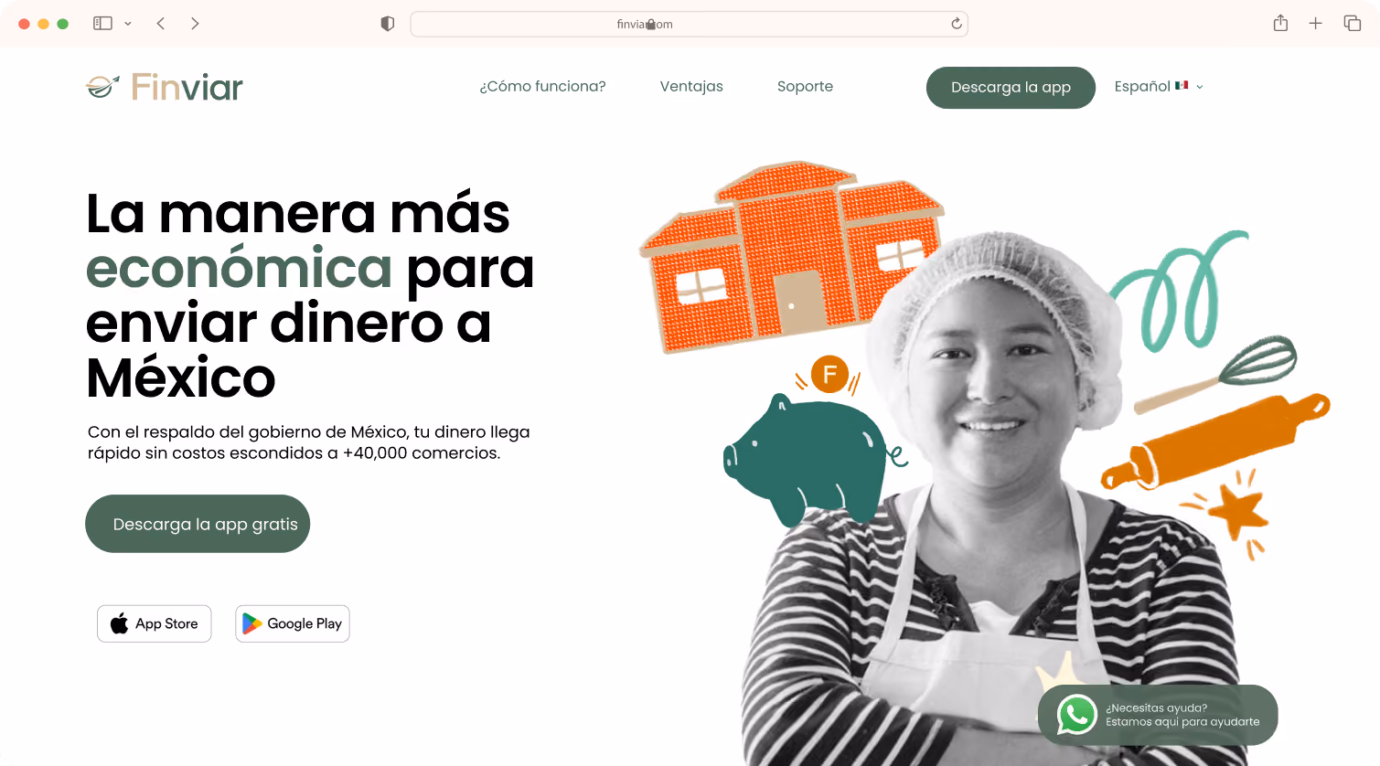 Sitio web de Finviar — 'La manera más económica para enviar dinero a México'