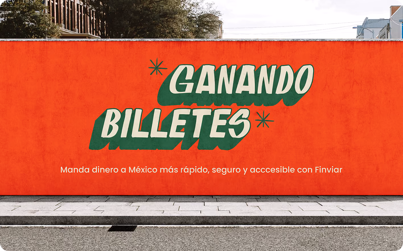 Mural rojo de Finviar — 'Ganando billetes'