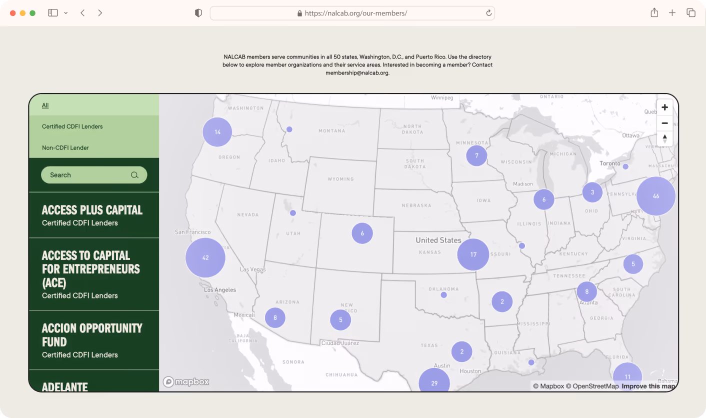NALCAB lender map webpage