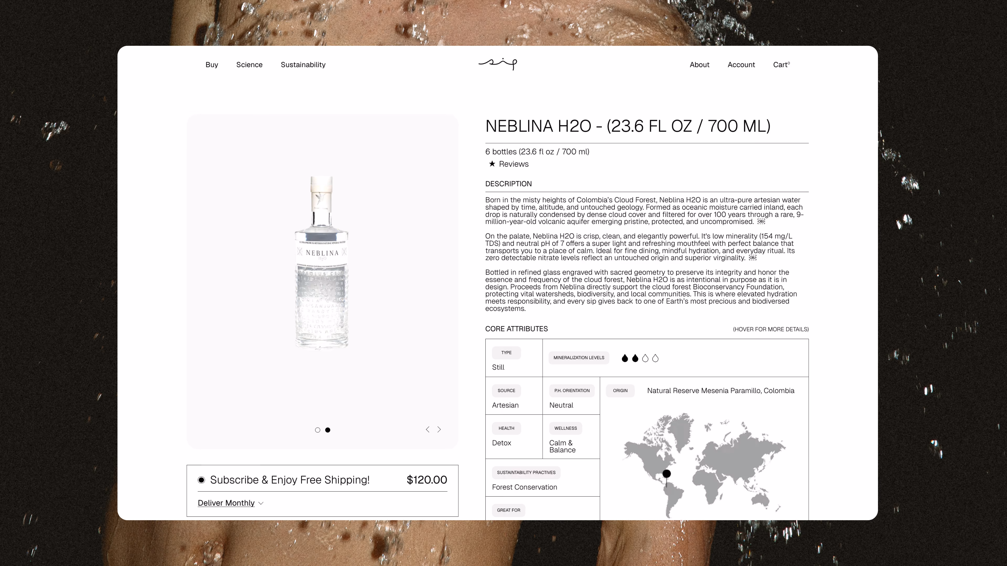 Página de producto de SIP para Neblina H2O