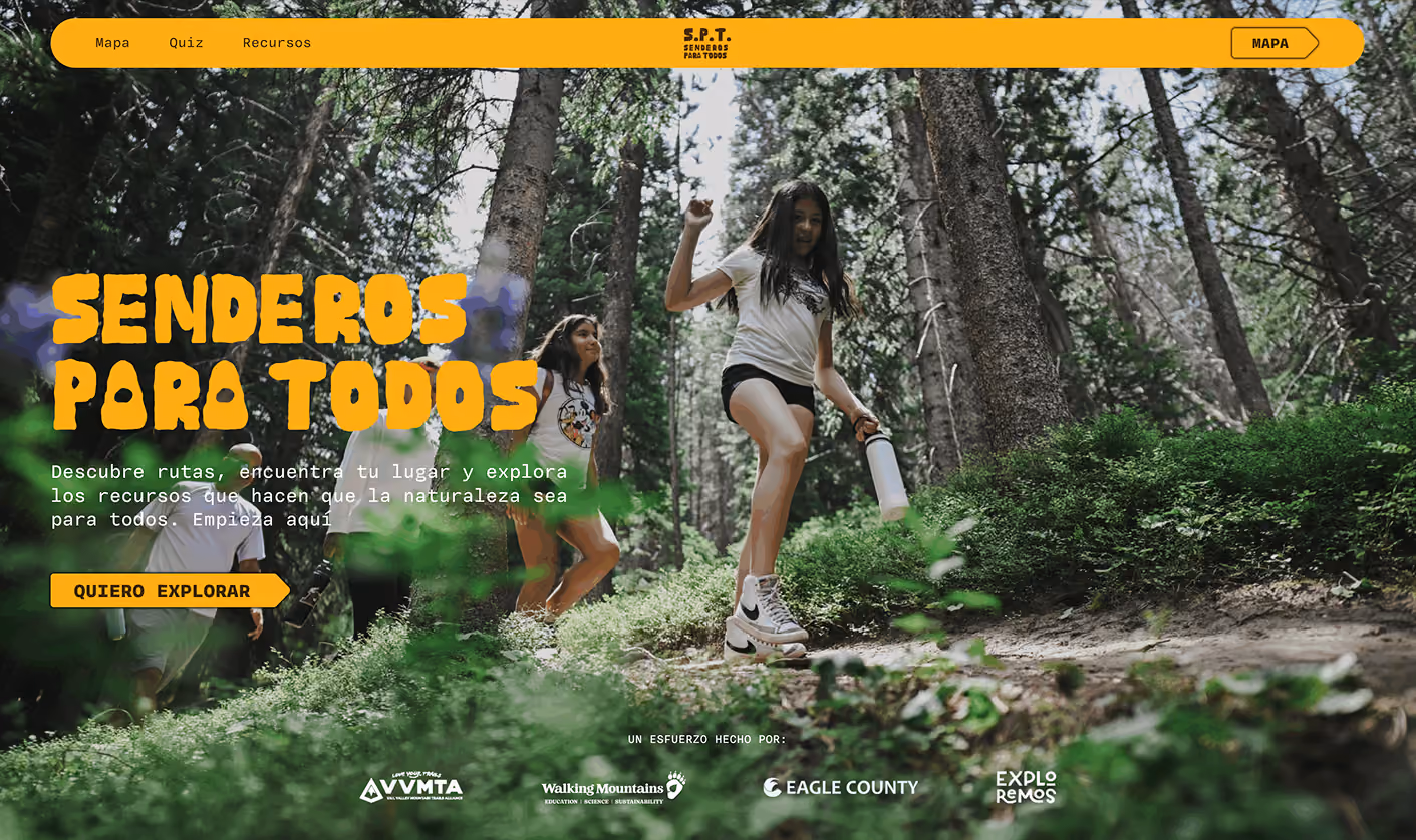 Portada del sitio de Senderos Para Todos — senderista en el bosque