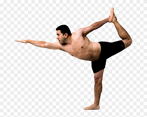 Hombre en postura de bailarín de yoga
