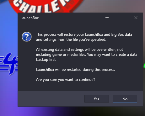 LaunchBox Restore Confirmation