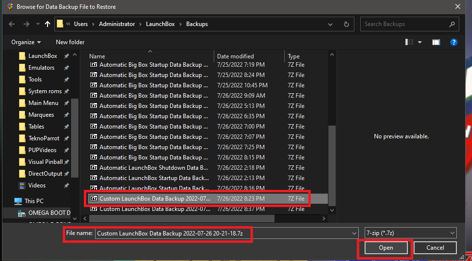 LaunchBox Restore XML Files