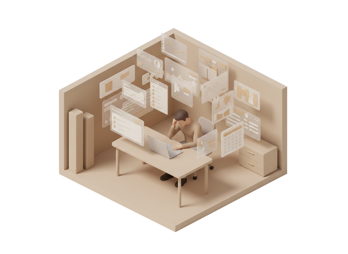 Founder facing away overwhelmed by strategic decisions