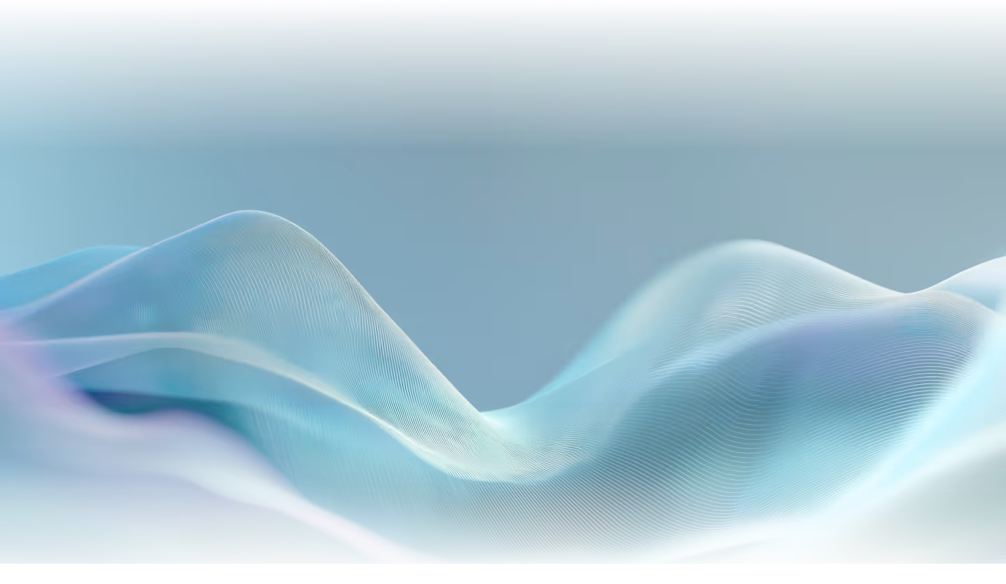 Abstract flowing waves of translucent blue and white lines creating a smooth gradient effect.