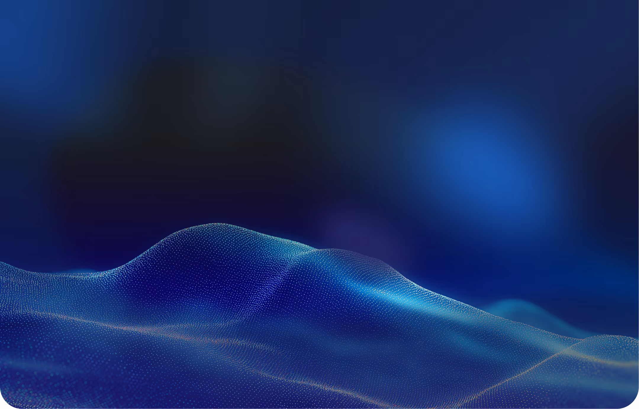 Abstract blue wave pattern made of small glowing dots on a dark blue background.
