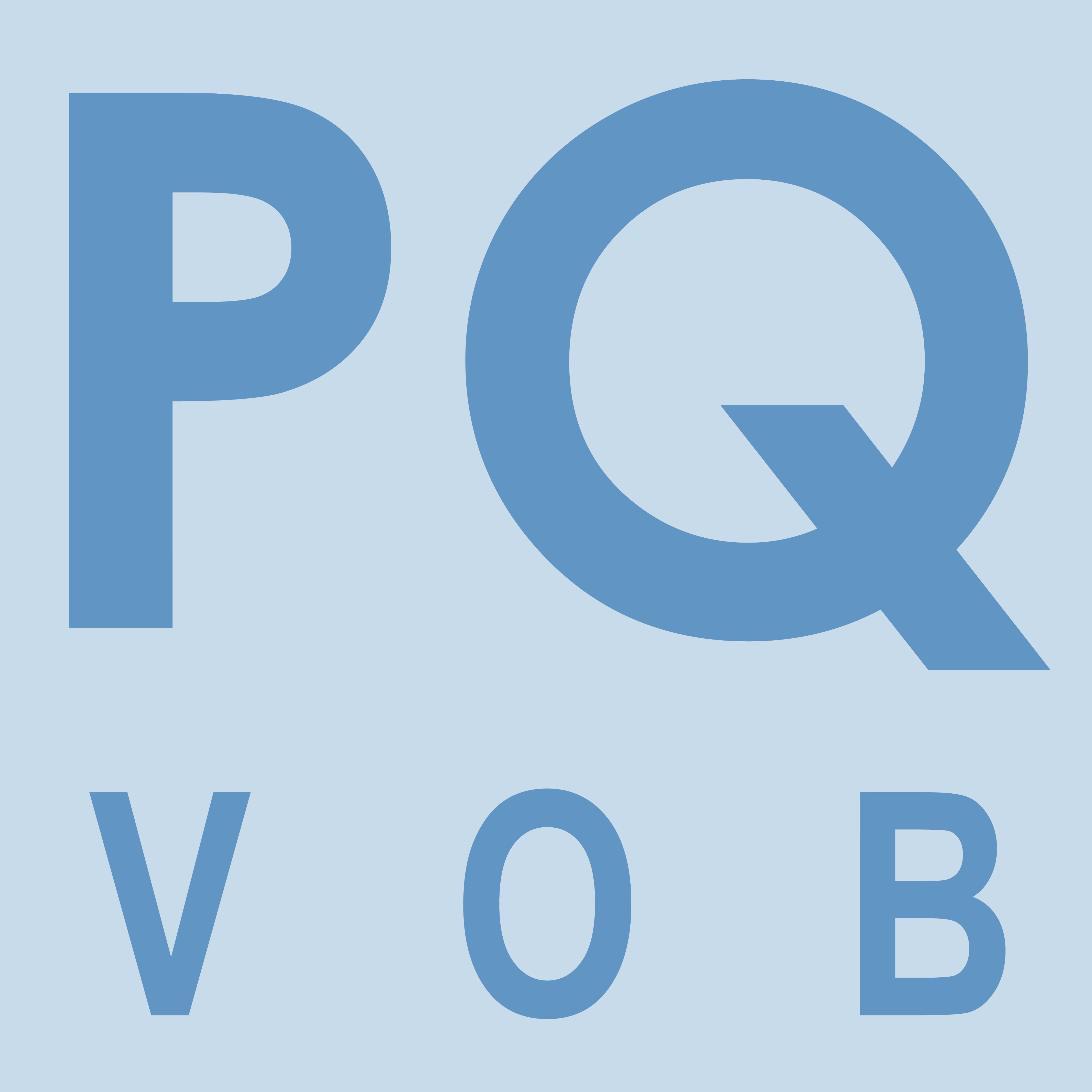 Blaues Logo mit großen Buchstaben P und Q oben, darunter V, O, B auf hellem Hintergrund.