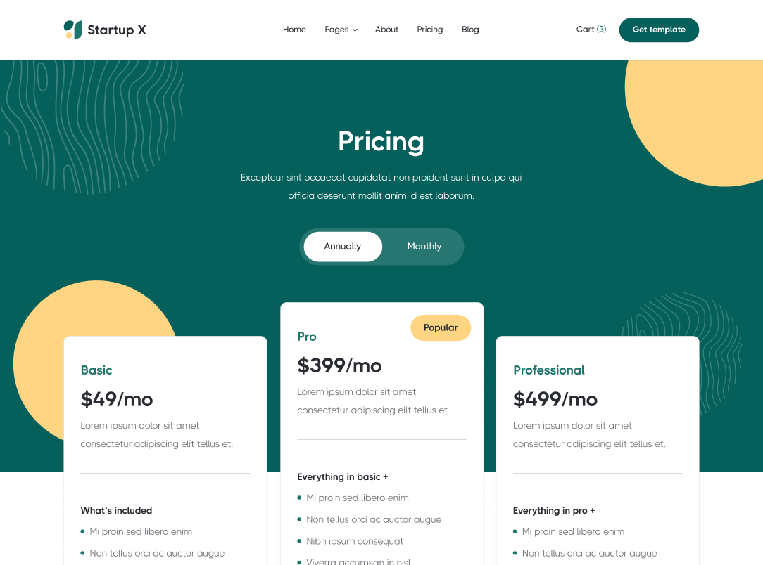 Pricing - Startup X Webflow Template