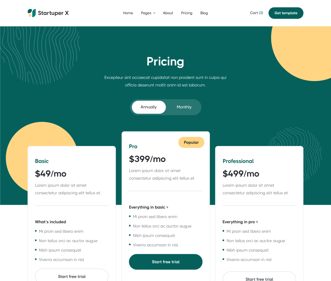 Pricing - Startuper X Webflow Template