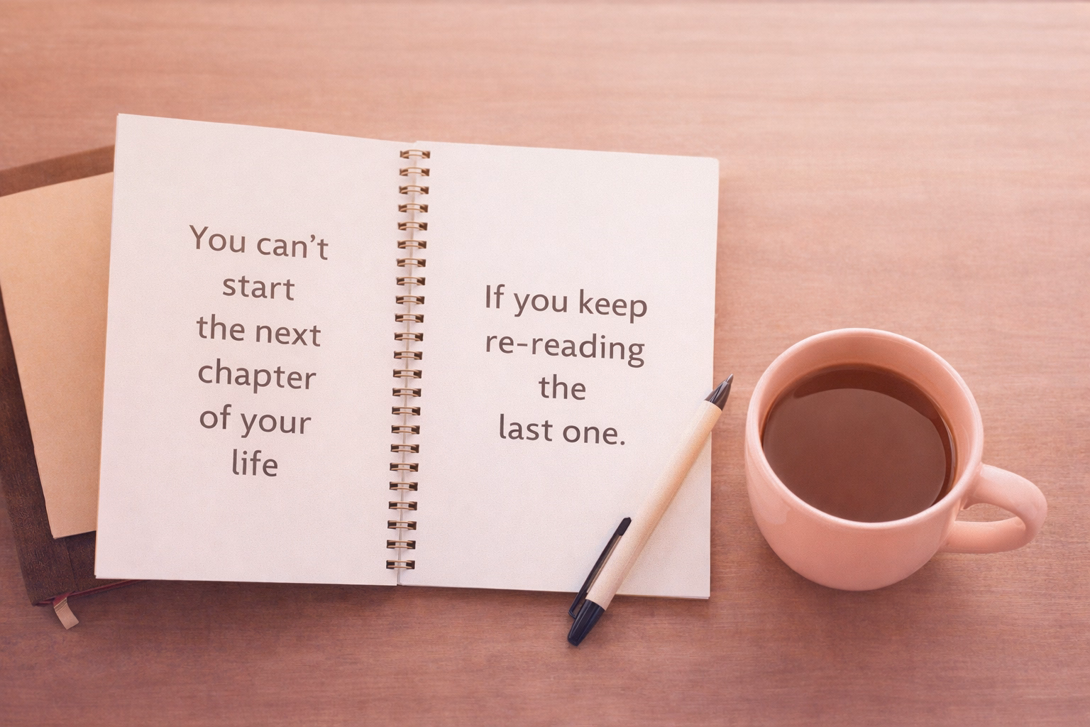 Open notebook with cup of coffee on desk