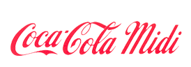 Logo Coca-Cola Midi rouge sur fond noir.