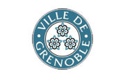 Logo de la ville de Grenoble avec trois fleurs stylisées dans un cercle bleu.