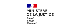 Logo du Ministère de la Justice avec les couleurs bleu, blanc, rouge et les mots Liberté, Égalité, Fraternité.