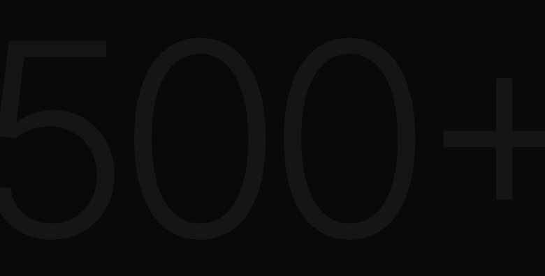 Large number 500 with a plus sign after it on a black background.