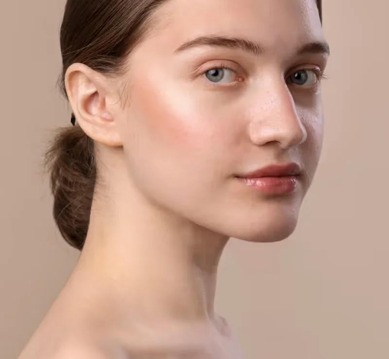 Photo of woman facing camera with glossy lips