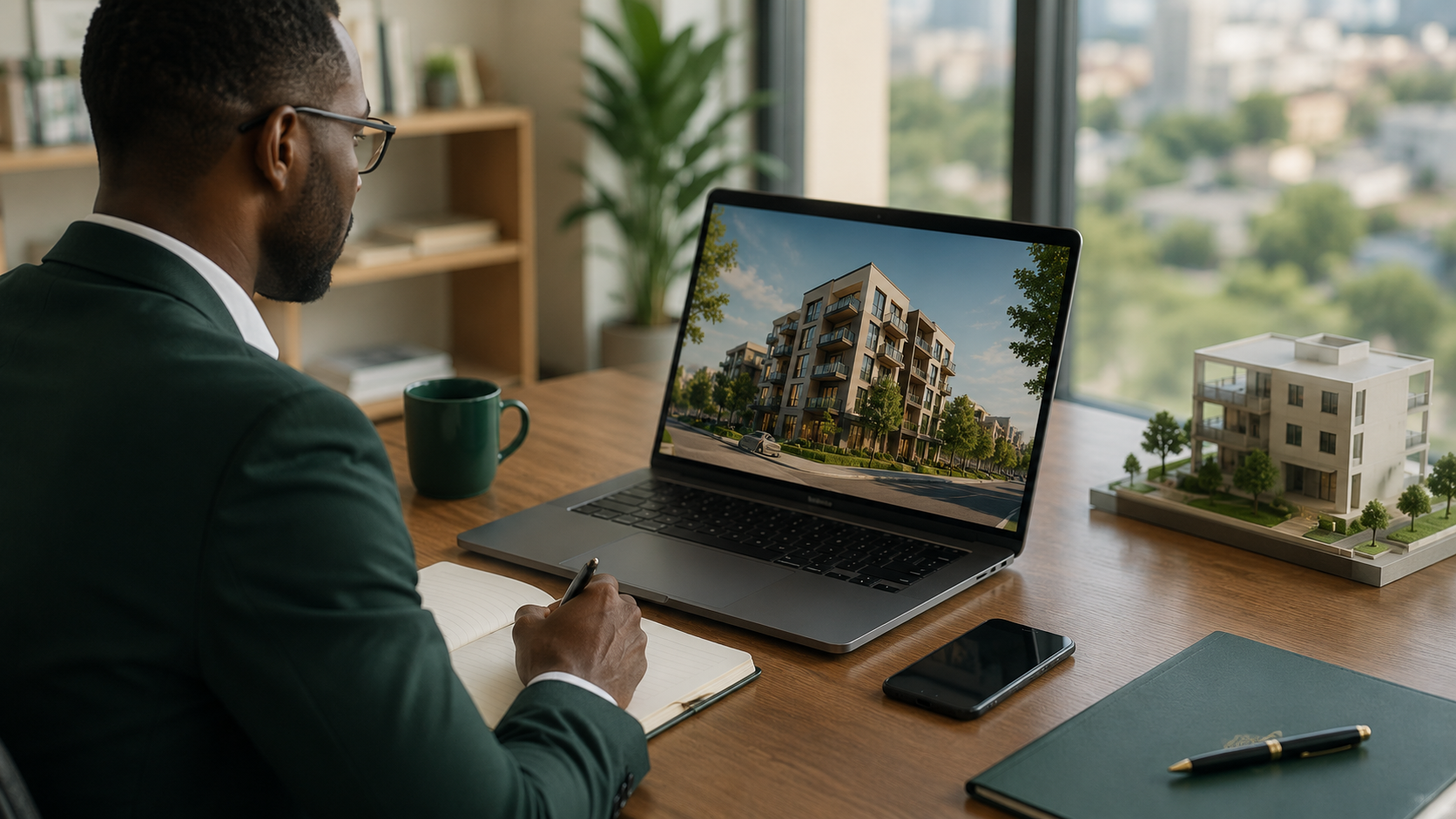 Investisseur analysant un projet immobilier en Côte d'Ivoire à distance