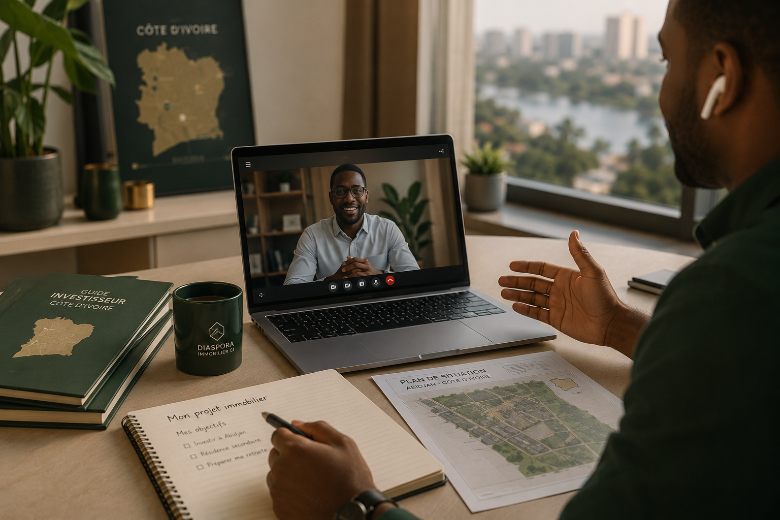 Conseiller immobilier échangeant avec un investisseur de la diaspora